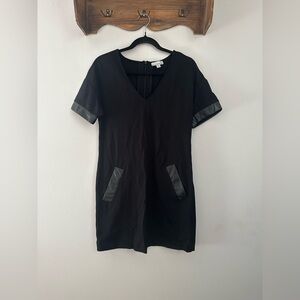 Allison Joy Black Mini Dress with Leather Details